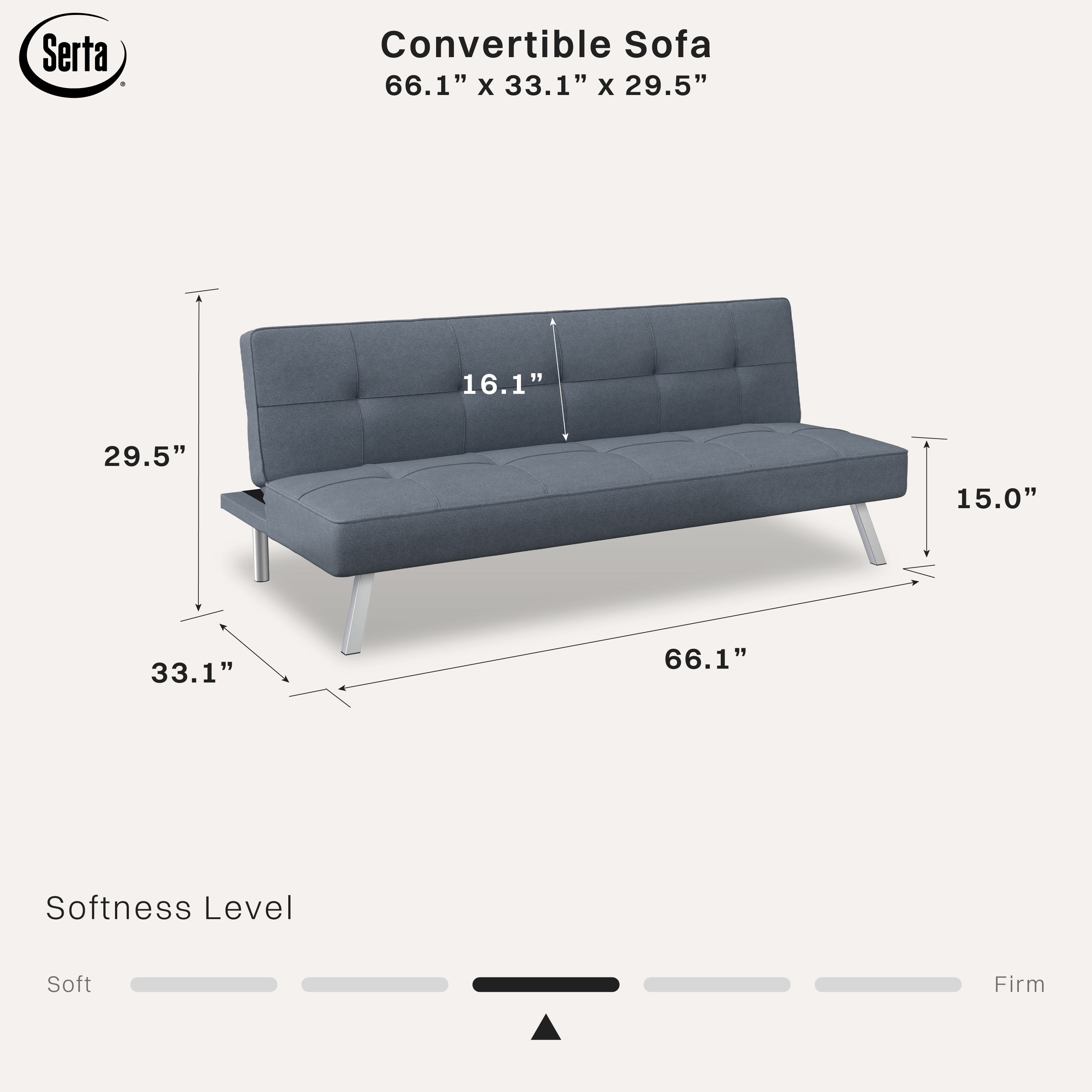 Serta Chelsea Convertible Sofa, Lounger and Full Size Bed, Light Gray Fabric