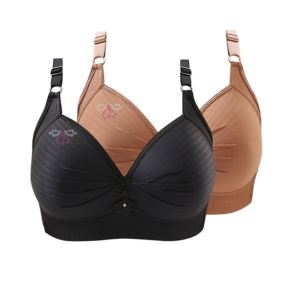 Pejock 2PCs Womens Plus Size Bra Double Support Wireless Bra with Adjustable Straps Full-Coverage Bras