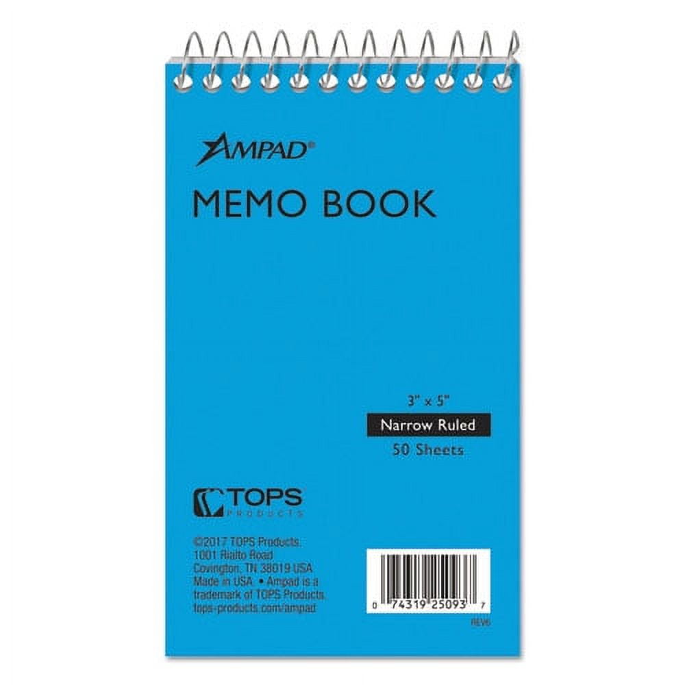 "Memo Pads, Narrow Rule, Randomly Assorted Cover Colors, 50 White 3 X 5 Sheets | Bundle of 5 Each"