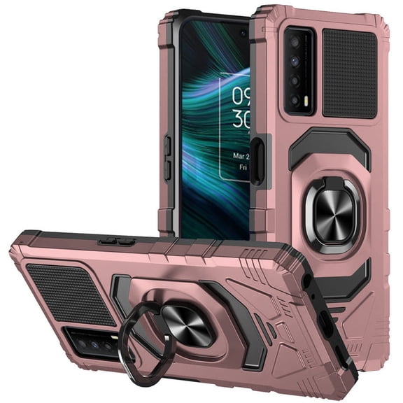 For TCL Stylus 5G Hybrid Dual Layer with Rotate Magnetic Ring Stand Holder Kickstand, Rugged Shockproof Armor Protective Cover ,Xpm Phone Case [ Rose Gold ]