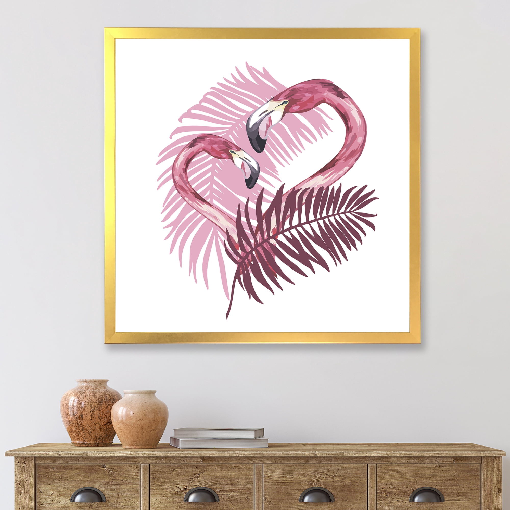 Designart 'Pink Flamingo In Tropical Summer I' Traditional Framed Art Print