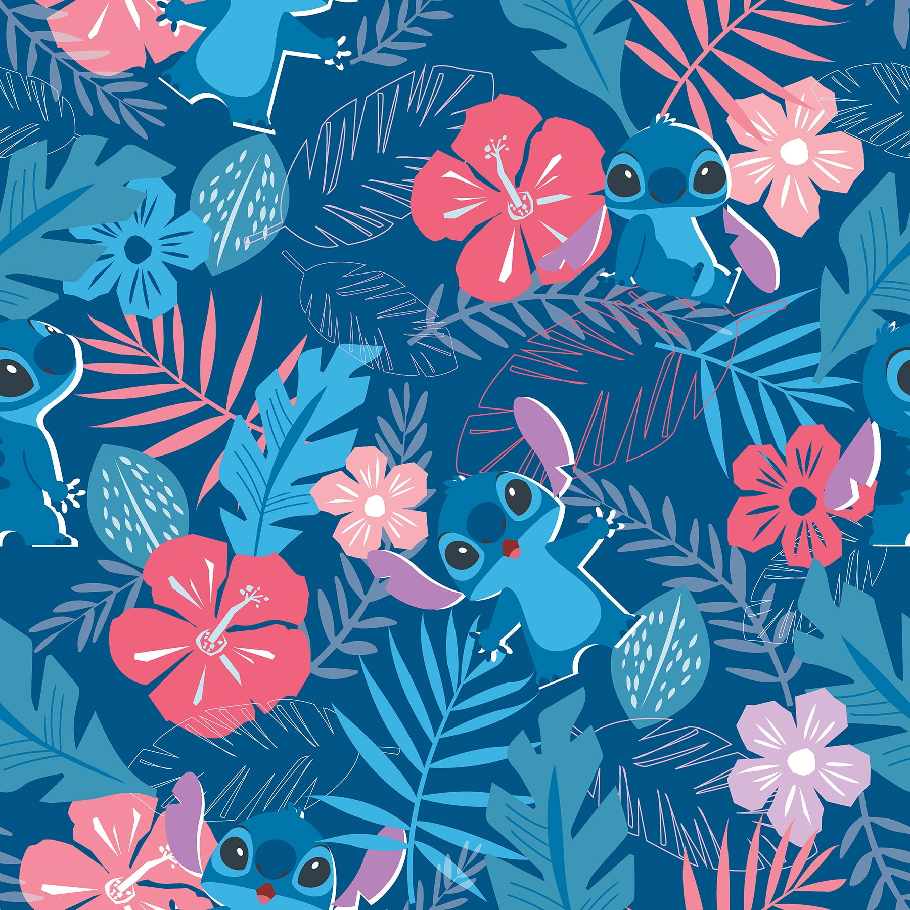 Disney Stitch Tropical Flowers Peel & Stick Wallpaper, Pink
