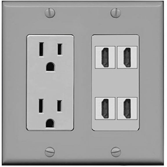 RiteAV Power Outlet 4 HDMI Wall Plate - Gray