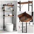 thumbnail image 3 of Toilettenregal mit 3 Ebenen, Badezimmerregal, platzsparend, einfach zu montieren, für Waschküche, industrieller Stil,vintagebraun-schwarz, 3 of 8