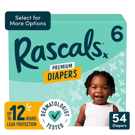 Rascals Premium Absorbent Baby Diapers Size 6, 54 Count