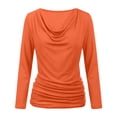 thumbnail image 5 of Qgtaibl Women's Solid Color Long Sleeve Shirts Elegant Cowl Neck Waist Ruched Blouse Fall Stretchy Slim Fit Dressy Tops Orange S, 5 of 7