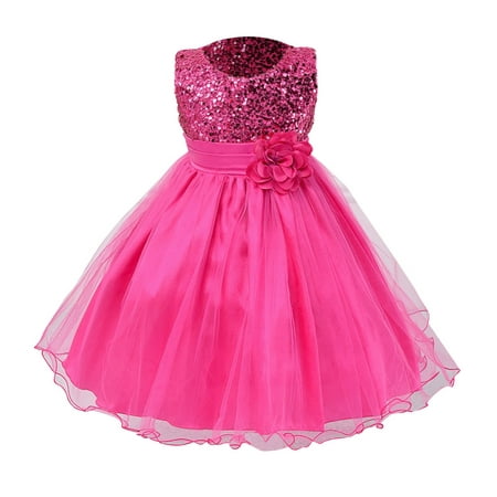 

DNDKILG Infant Baby Toddler Child Children Kids Bow Dresses for Girls Floral Summer Sundress Sleeveless Tulle Tutu Dress Hot Pink 3Y-8Y