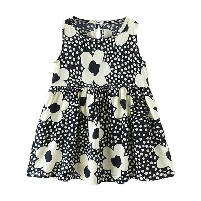 Robes d'Été pour Petite Fille Robe Chic Ligne A à Volants Robe Évasée pour Fille Robe Sans Manches à Fleurs pour Filles Robes Chics