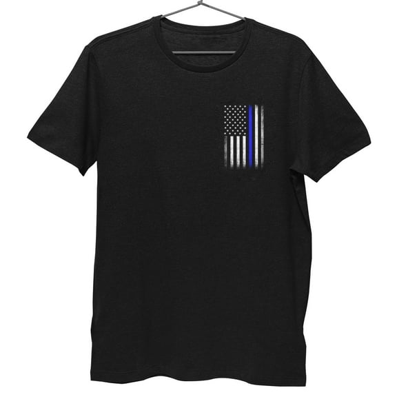 USA Flag Men's Blue Lives Matter Tee Chest, Black, Large