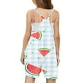 thumbnail image 4 of Odeerbi 5-13 Years Kids Girls Summer Jumpsuit Plaid Watermelon Print Camisole Romper Breathable Comfortable Suspender Overalls Bib Overall Shorts with Pockets, 4 of 5