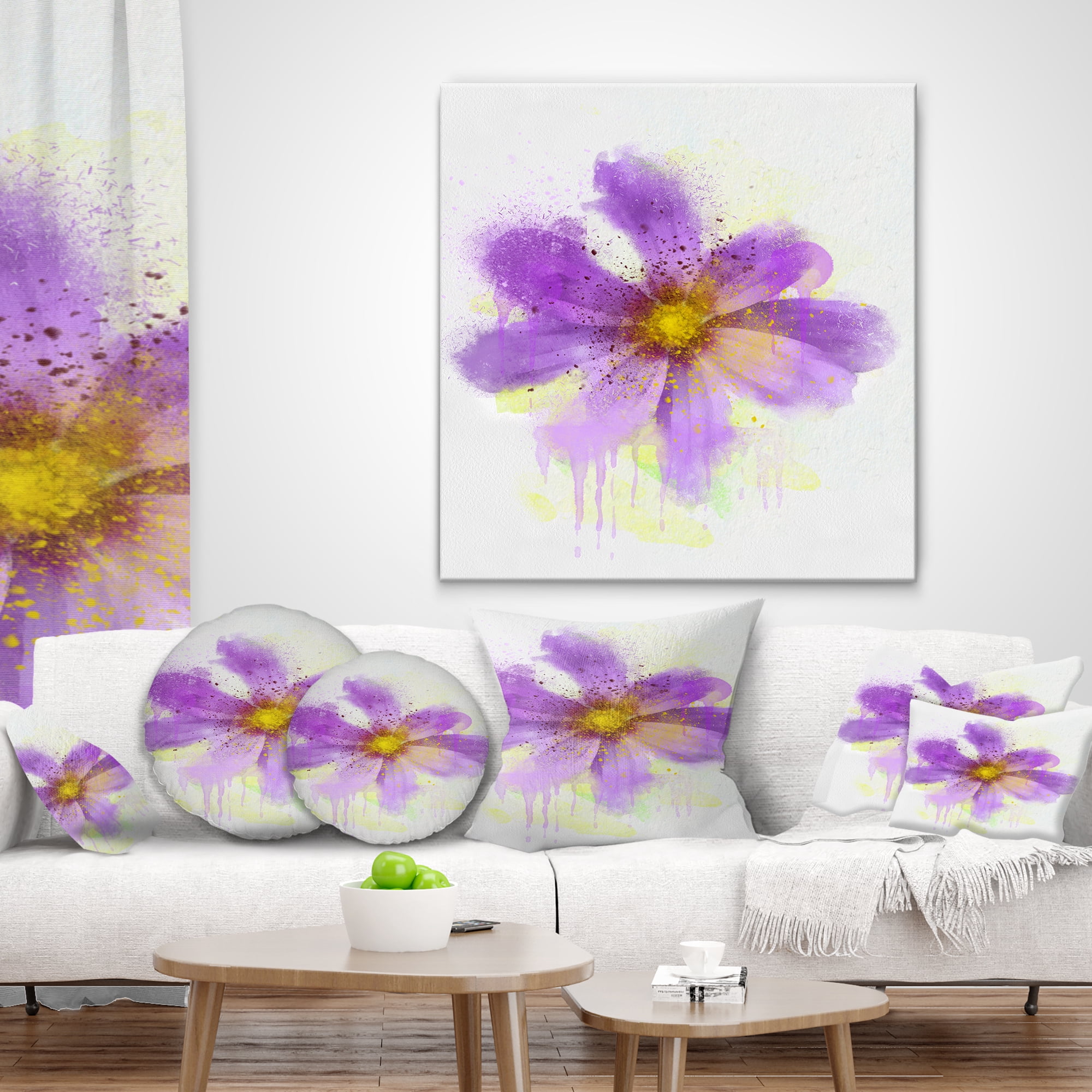 Designart Purple Flower with Large Petals - Flowers Throw Pillowwork - 12x20