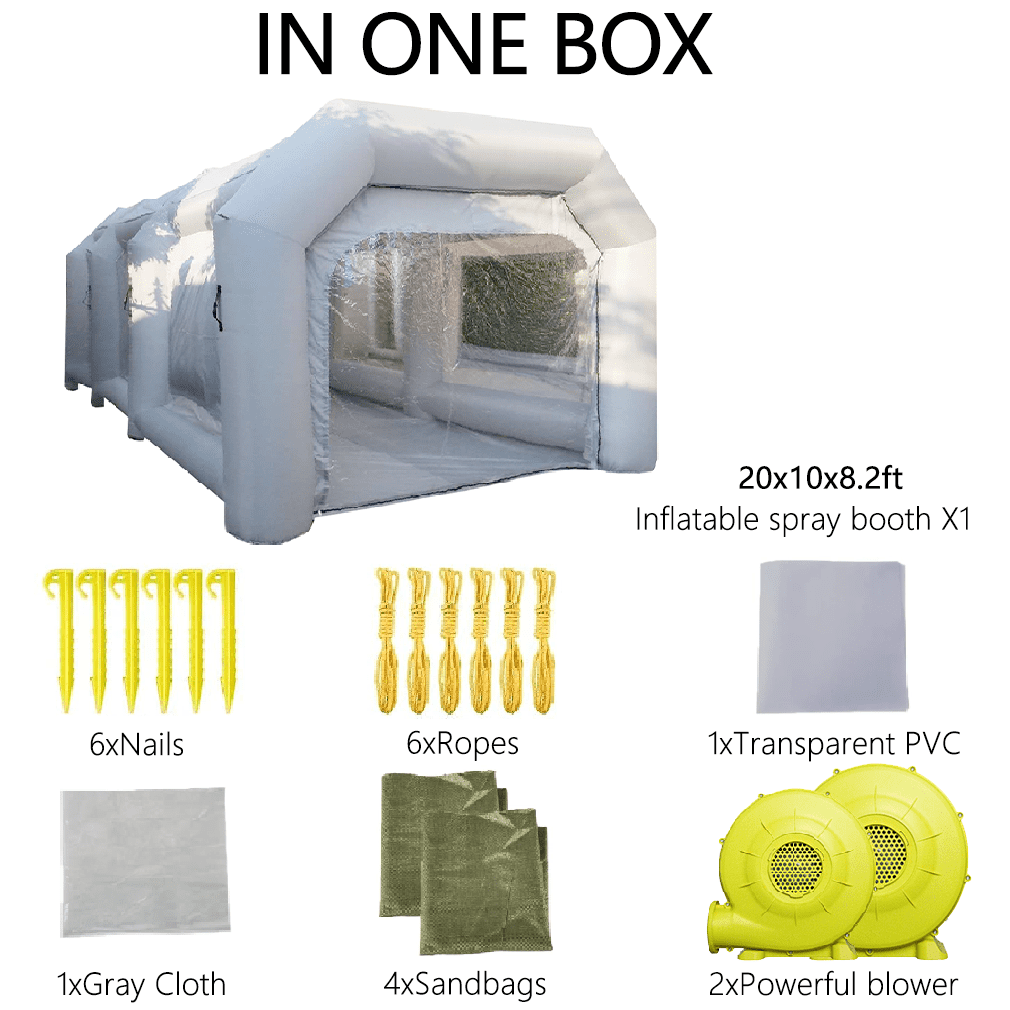 WGIA Portable Inflatable Paint Booth, 20x10x8.2Ft, Grey, 2 Blowers with Air Filter