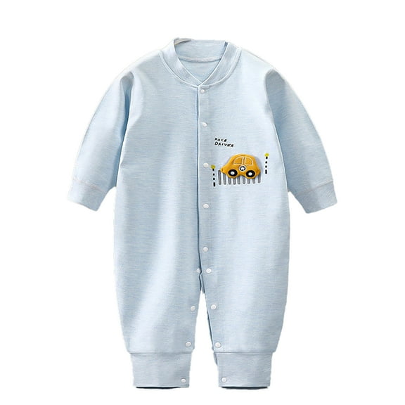 RUTAYY Boys Girls Sleepwear Summer Fall New Long Sleeved Clothes Boneless Sewing Cotton Blend Bodysuit Cute & Elegant Homewear, Blue, 3-6 Months