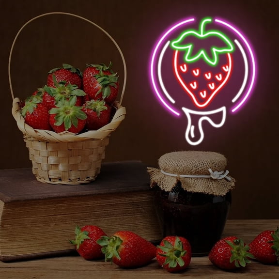 Strawberry Neon Sign Fruit Neon Light USB Dimmable neon Restaurant Bar Club Home Wall Decor Gift, Strawberry Lover, Drink Led light for Wall Decor, Party, Christmas, Wedding, Kawaii art