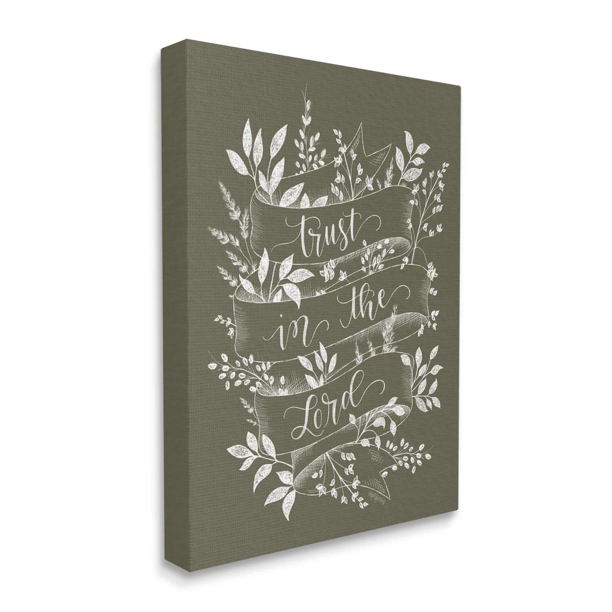 Stupell Industries Trust in The Lord Vintage Ribbon Botanical Foliage Pattern,30 x 40, Design by Imperfect Dust