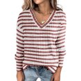thumbnail image 5 of miqiqism Womens Cotton Tops Striped Long Sleeve Pullover Shirts Teen Girls V Neck Tunic Basic Tshirts Juniors Loose Drop Shoulder Blouses 2025 Spring,#01_Pink,Large, 5 of 5