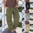 thumbnail image 4 of Mens Spring Summer Leisure Vacation Party Beach Hawaii Solid Color Cotton Linen Trousers, 4 of 6