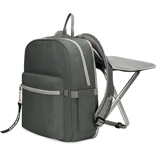 Graflsoa Sac à Dos Portable Extérieur avec Tabouret Pliant Intégré pour Camping, Randonnée et Événements Sportifs - Gris
