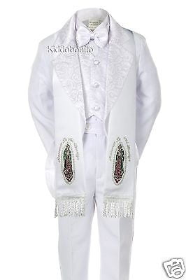 6pc Baby Toddler Kid Boy Baptism Christening Formal Tuxedo Suit Stole White S-7 