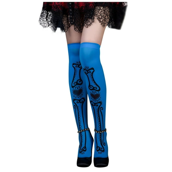 Lolmot Halloween Over Knee Socks Thigh High Stockings Colorful Long Skeleton Patterned Cosplay Stocking Stuffers for Women