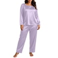 thumbnail image 6 of Nugftut Plus Size Pajama Sets for Women Satin Long Loungewear Two-Piece Fall Classic Sleepwear XL-5XL, 6 of 8