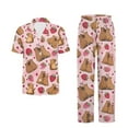 thumbnail image 5 of Yuyamidu Capybara Strawberry Womens Lounge Sets 2 Piece Outfits Short Sleeve Sleepwear Summer Soft Lounge Sets Button-Up Shirts with Pants, Pink, 5 of 7
