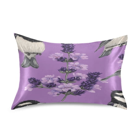 Birds and Purple Flowers Satin Pillowcase 20''x26'' Double-Sided Print Soft Wrinkle Resistant