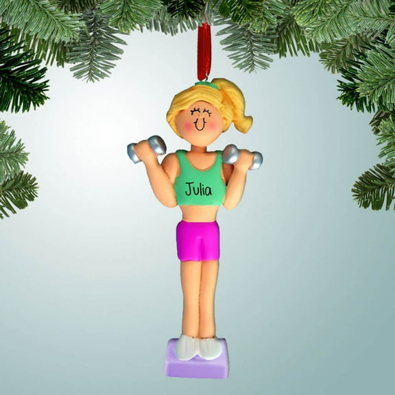 Personalized Girl with Dumbells - Blonde Hair Christmas Ornament - Fitness - Working Out - Gym - Exercise - Training - Personalized Free