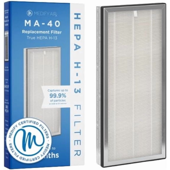 Medify MA-40 Genuine Replacement Filter for Allergens, Smoke, Wildfires, Dust, Odors, Pollen, Pet Dander | 3 in 1 with Pre-filter, True HEPA H13 and Activated Carbon for 99.9% Removal | 1-Pack