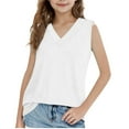 thumbnail image 4 of Hjtefg Girls' Summer Tank Top - V-Neck Sleeveless Tee | Soft Breathable Loose Fit for Play & Beach,Color: White Size: 11-12 Years, 4 of 4