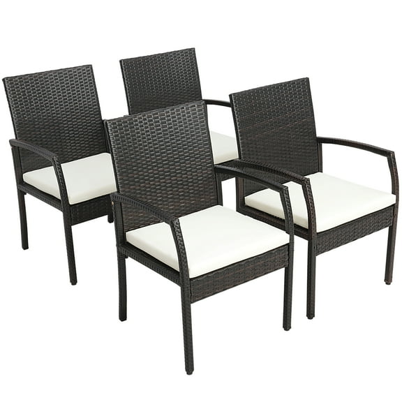Costway 4PCS Patio PE Wicker Dining Chairs with Soft Zippered Cushion Armchairs Backyard