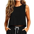 thumbnail image 2 of VBVC Women's Cotton Linen Crew Neck Crop Tank Top , Ladies' Loose Fit Sleeveless Lounge Shirt , Summer Breathable Blouser For Women,Black,S-2XL, 2 of 9