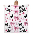 thumbnail image 1 of Erosebridal Ribbon Bowknot Fleece Blanket, Black Butterfly Sherpa Throw, Floral Decor, 1 of 6
