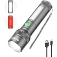 thumbnail image 1 of shiyou-Flashlight, LED Flashlight Rechargeable 6 Modes Zoomable Aluminum Small Powerful High Lumens Flashlights with Emergency Red Sidelight Mini Pocket Brightest Flash Light for Home Camping, Grey, 1 of 4