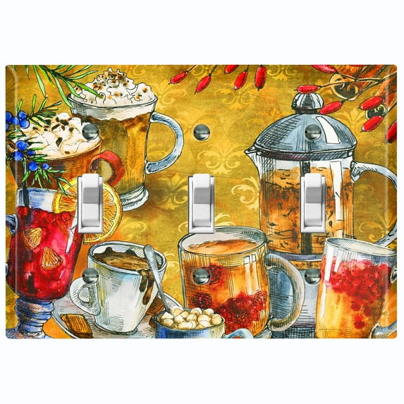 Metal Light Switch Plate Cover Cafe Breakfast Drinks COF014