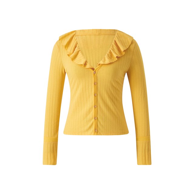 VISgogo Tops femeninos, blusa de un solo pecho de manga larga con cuello en V de color sólido para otoño de primavera, amarillo, S / M / L VISgogo moda