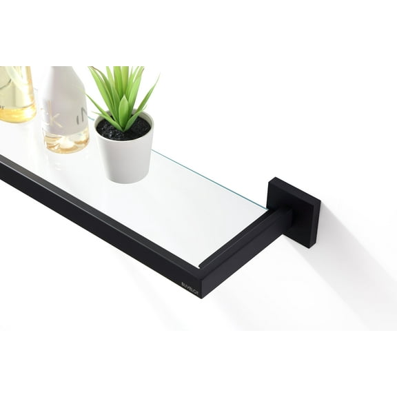 BUVELOT Bathroom Shelf, Glass Shelf, 22.32 inch, 8mm Tempered Glass, Wall Mounted, Square Modern Rectangular, Matte Black