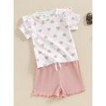 thumbnail image 3 of Bagilaanoe 2pcs Toddler Baby Girl Shorts Set Short Sleeve Heart Print T Shirt Tops + Shorts 6M 12M 18M 24M 3T 4T Kids Casual Summer Clothes, 3 of 7