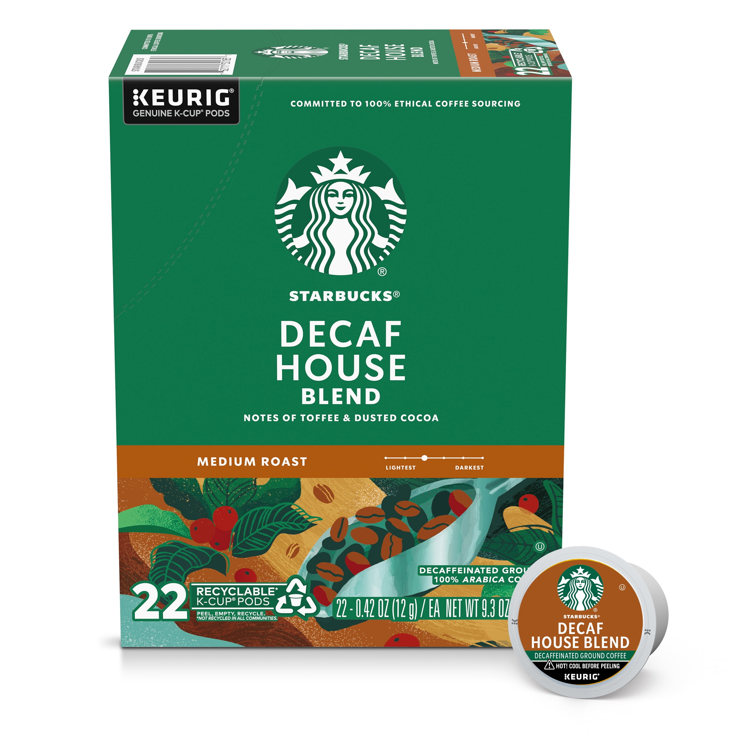 Starbucks Decaf House Blend, Medium Roast K-Cup Coffee Pods, 100% Arabica, 22 ct