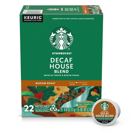 Starbucks, Decaf House Blend Medium Roast K-Cup Coffee Pods, 22 Count