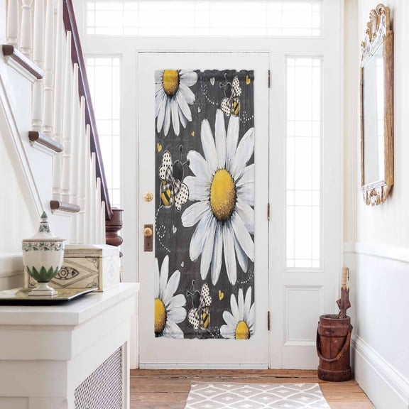 Daisy Bee Door Curtains for Door Window, French Sidelight Front Back Door Curtains With Tieback, Summer Botanical Farmhouse Flower Plants Kitchen Rod Pocket Drapes Panel, 25"x72"