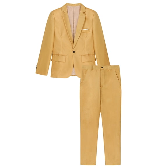 YONGHS Men's 2 Piece Slim Fit Suit Set One Button Blazer Jacket Vest and Pants Sets Wedding Party Outfits Khaki M