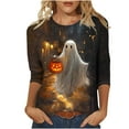 thumbnail image 2 of VKOYWKM Halloween Shirts for Women 3/4 Sleeve Pumpkin T Shirts Casual Crew Neck Halloween Vintage Tops Spooky Pumpkin Ghost Graphic Tee, 2 of 4