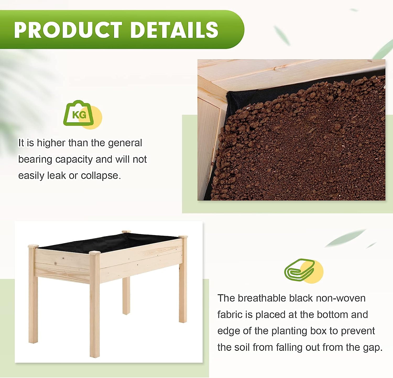 SOLAURA Raised Garden Bed 48x22x30in Outdoor Elevated Wood Planter Box for Flower, Fruits, Herbs and Vegetables - Natural