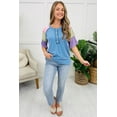 thumbnail image 5 of Women's Blue Twisted Ribbed Color Block Henley T-Shirt – Casual Summer Essential, XL, 5 of 5