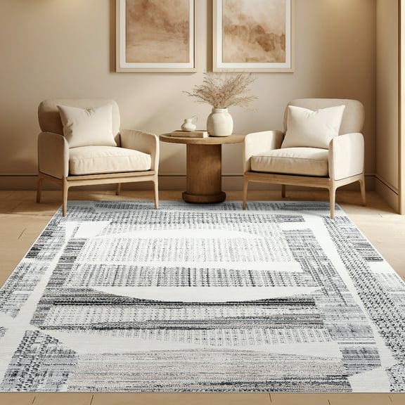 Alpha Contemporary 5' x 7' Gray and Beige Polyester Indoor Area Rug