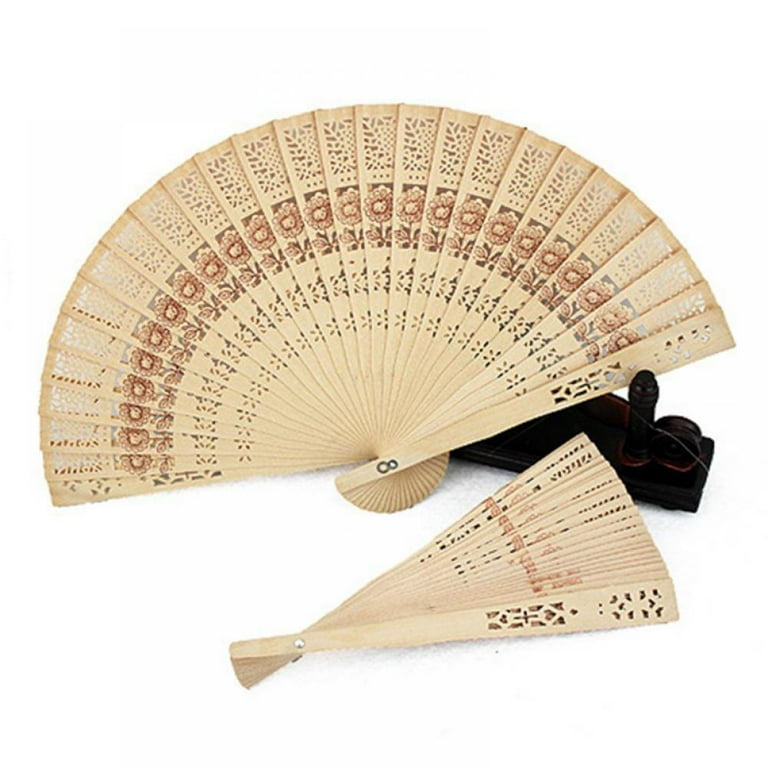 Orchip Japanese Fans Wooden Handheld Folding Fans Chinese Wood Fans Vintage Hand Fans for Wedding Decoration Natural Wood Colour