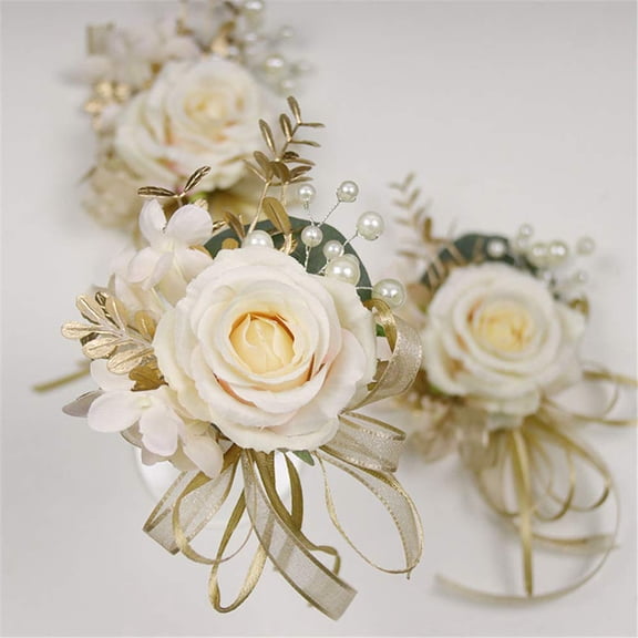 Corsage and Boutonniere Set for Wedding Prom, Artificial Rose Flower Wrist Corsage Bracelets, Homecoming Corsage Wristlet, Boutonniere for Men Wedding Suit Decorations