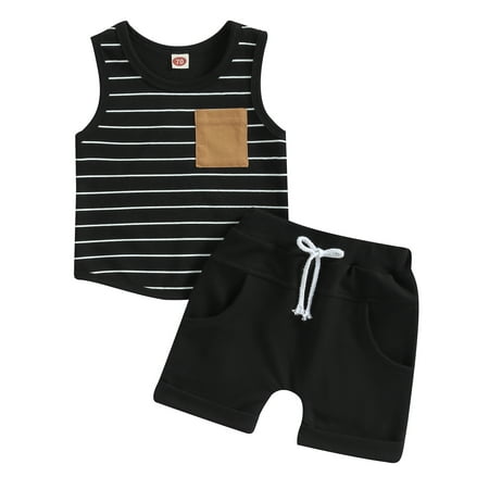 

Musuos Baby Boys Striped Sleeveless Tank Tops Elastic Waist Shorts Beach Set