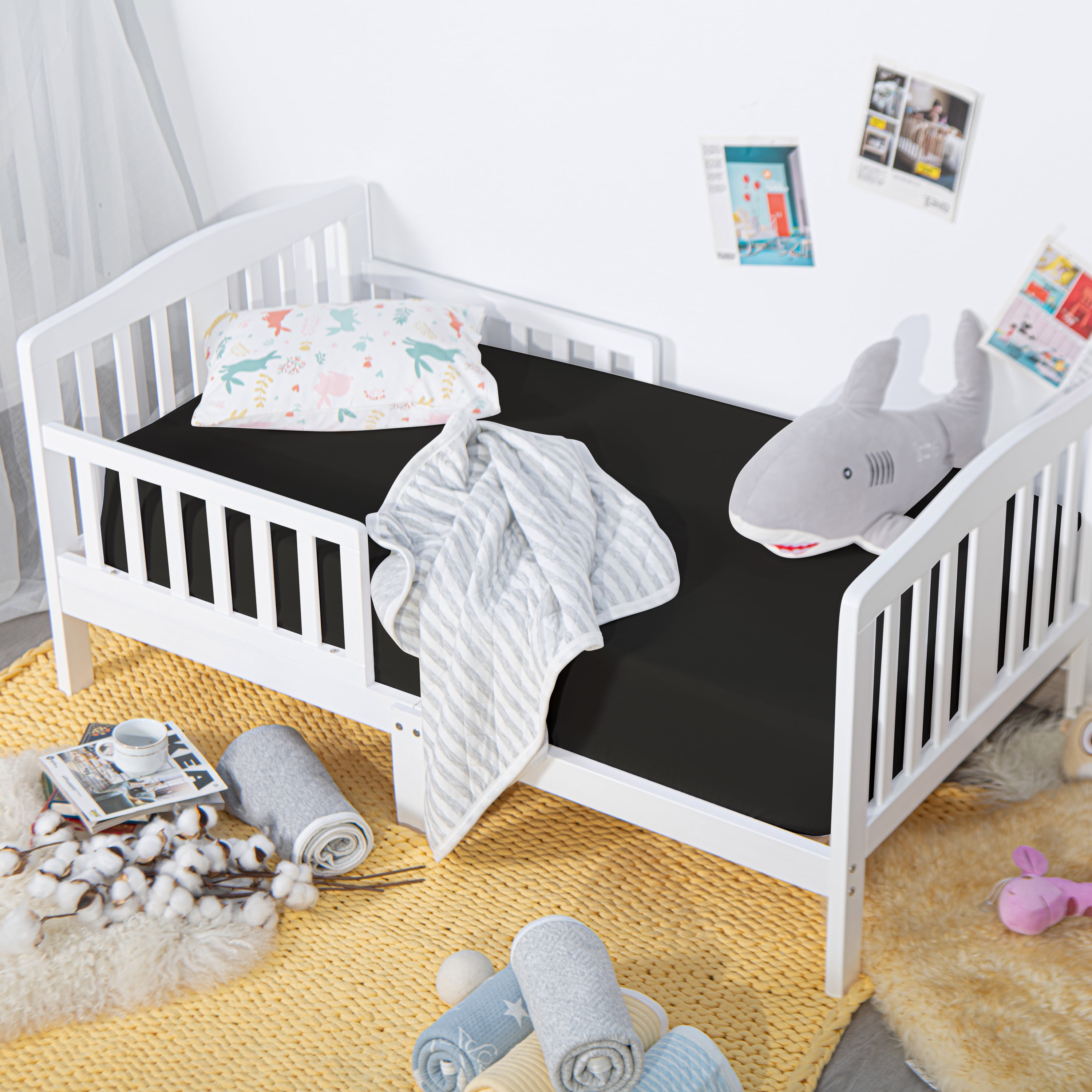 2 Pack Microfiber Easy Care Fitted Crib Sheet, Ultra Soft and Cozy Toddler Sheet for Baby Boys and Girls, Black, 28" x 52"